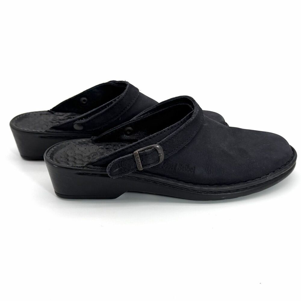 JOSEF SEIBEL Black Leather Comfort Air Massage Slingback Mules Size US 8 - 8.5
